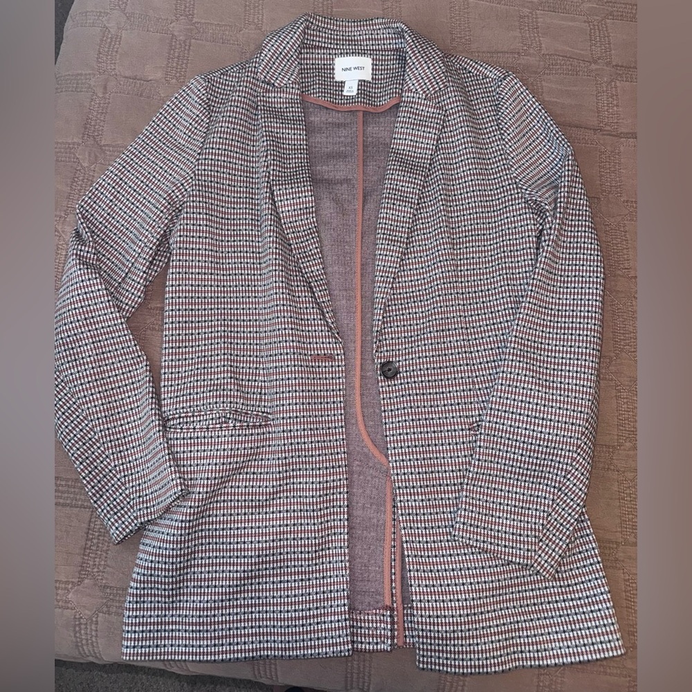 Nine West Women's Checkered Blazer - Black, White, and Red